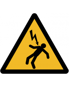 Panneau
danger électrocution - Triangle jaune avec éclair noir
électrocutant une personne tombant en arrière.