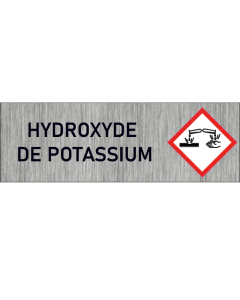 "Plaque de Sécurité Hydroxyde de potassium - Signalétique Corrosive en Aluminium Brossé avec Symboles de Mise en Garde"