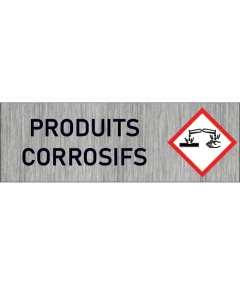 "Plaque de Sécurité produits corrosives - Signalétique Corrosive en Aluminium Brossé avec Symboles de Mise en Garde"