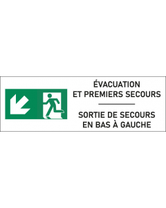 Signalétique évacuation Sortie de secours en bas à gauche - format rectangle