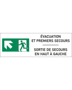 Signalétique évacuation Sortie de secours en haut à gauche - format rectangle