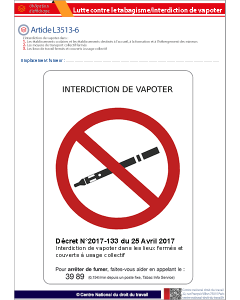 Affichage Interdiction de vapoter
