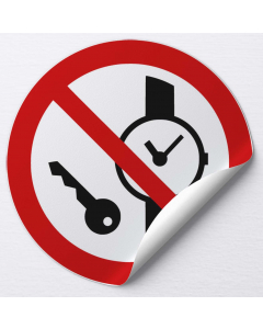 Autocollant rond Articles métalliques ou montres interdits