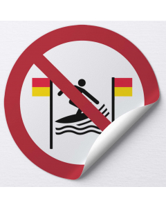 Autocollant Pratique du surf interdite entre les drapeaux rouges et jaunes
