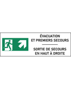 Signalétique évacuation Sortie de secours en haut à droite - format rectangle