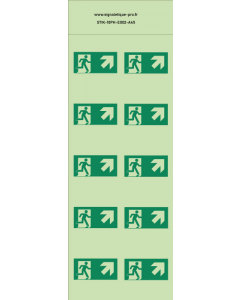 Autocollants photoluminescents issue de secours en haut à droite - E002-A45 norme iso 7010 – par Lot de 10