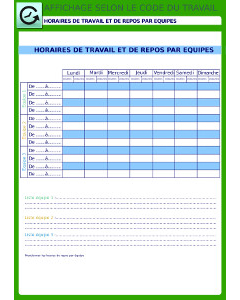 Affichage obligatoire horaires de travail et de repos par équipes