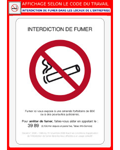 Affichage obligatoire interdiction de fumer au travail
