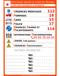 Affichage obligatoire numéros d'urgence