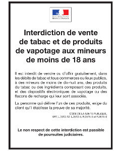 Affiche interdiction vente tabac vapotage aux mineurs