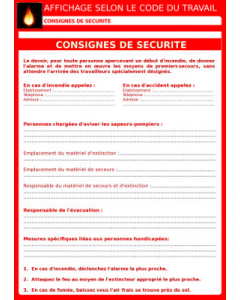 Affichage obligatoire consignes de sécurité selon le code du travail 