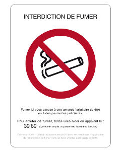 Affichage obligatoire interdiction de fumer au travail - version autocollant
