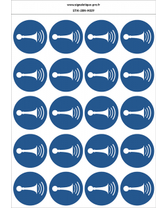 Autocollants Klaxon - M029 norme iso 7010 – par Lot de 20