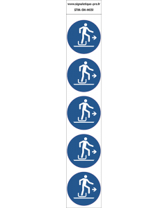 Autocollants Descendre à droite de la luge - M051 norme iso 7010 – par Lot de 5