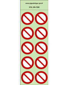  Autocollants photoluminescents Interdiction générale Interdiction générale 10Ph