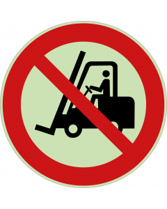 Panneau d’évacuation interdit aux chariots élévateurs à fourche et autres véhicules industriels photoluminescent