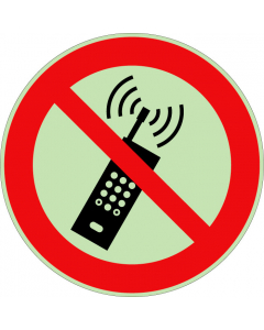 Panneau interdiction d'activer des téléphones mobiles photoluminescent