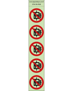 Autocollants photoluminescents Interdiction d'utiliser l'ascenseur en cas d'incendie - P020 norme iso 7010 – par Lot de 5