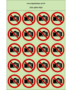 Autocollants photoluminescents Interdiction de photographier  20Ph