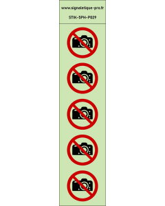 Autocollants photoluminescents Interdiction de photographier 5Ph