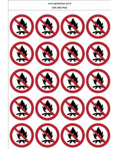 Autocollants Feux de camp interdits - P045 norme iso 7010 – par Lot de 20