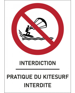 Panneau Pratique du kitesurf interdite