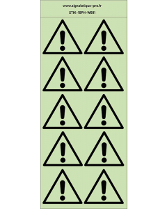 Autocollants photoluminescents Danger général 10Ph