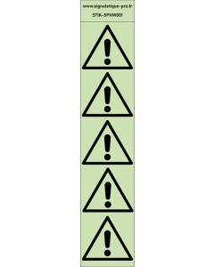 Autocollants photoluminescents Danger général 5Ph