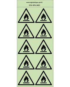 Autocollants photoluminescents  Matières inflammables 20Ph
