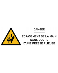 Signalétique danger écrasement de la main dans l'outil d'une presse plieuse