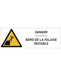 Signalétique danger bord de la falaise instable