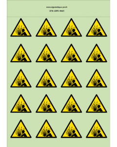 Autocollants photoluminescents  Attention projection brûlante sur le visage  - W401  norme iso 70 20 – par Lot de 20