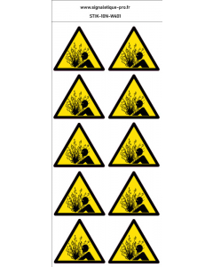 Autocollants  Attention projection brûlante sur le visage - W401 norme iso 7010 – par Lot de 10