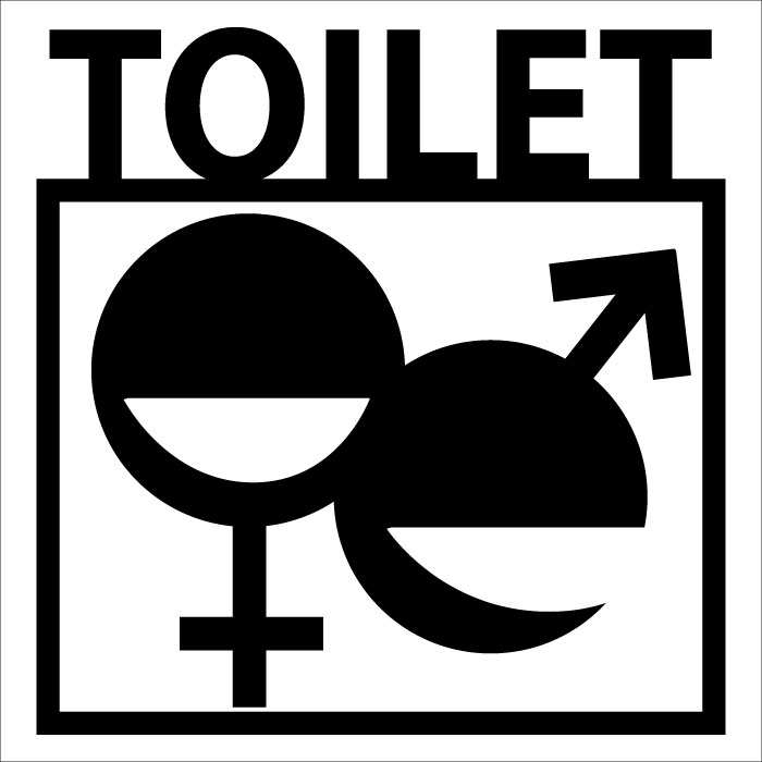Panneau d'information vertical toilettes mixtes avec texte