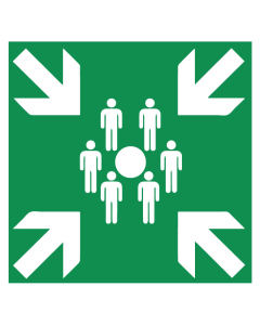 Panneau de point de rassemblement des employés - groupe d'employés rassemblés autour d'un point