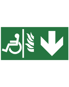 Pictogramme Évacuation espace attente sécurisé -flèche bas