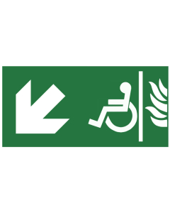 Pictogramme Évacuation espace attente sécurisé -flèche bas gauche