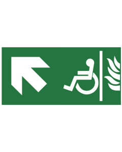 Pictogramme Évacuation espace attente sécurisé -flèche haut gauche
