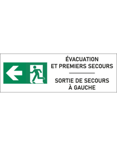 Signalétique évacuation Sortie de secours à gauche - format rectangle