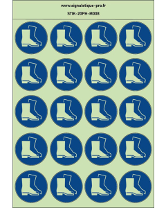 Autocollants photoluminescents Protection obligatoire des pieds (chaussure de sécurité) 20ph