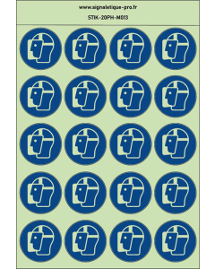 Autocollants photoluminescents Protection obligatoire du visage (visière de protection) 20Ph