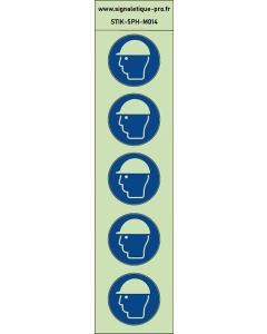 Autocollants photoluminescents Casque de protection obligatoire 5Ph
