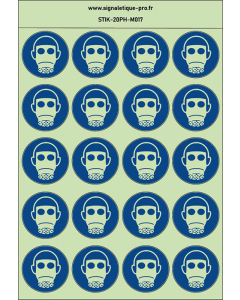 Autocollants photoluminescents Protection obligatoire des voies respiratoires 20Ph