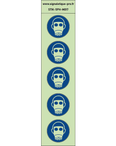 Autocollants photoluminescents Protection obligatoire des voies respiratoires 5Ph