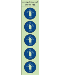 Autocollants photoluminescents Tablier de protection obligatoire 5Ph