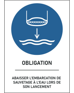 Panneau Abaisser l'embarcation de sauvetage à l'eau lors de son lancement