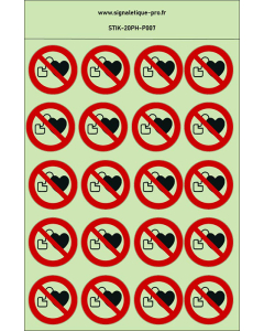 Autocollants photoluminescents Interdit aux personnes porteuses d’un stimulateur cardiaque 20Ph