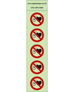 Autocollants photoluminescents Interdit aux personnes porteuses d’un stimulateur cardiaque 5Ph