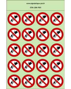 Autocollants photoluminescents Interdiction d'éteindre avec de l´eau 20Ph