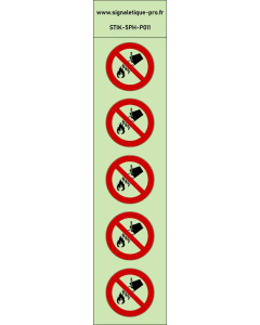 Autocollants photoluminescents Interdiction d'éteindre avec de l´eau 5Ph